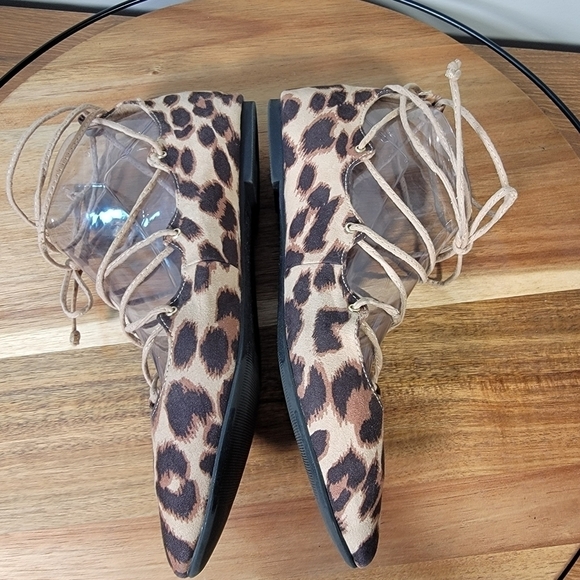 Old Navy Lace Up Ankle Wrap Leopard Print Pointed Toe Flats Size 7 - Picture 11 of 17